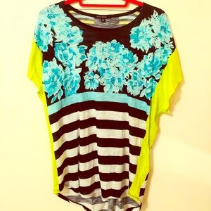 NWOT CHAUS SPORT Embellished Floral Striped Tee
